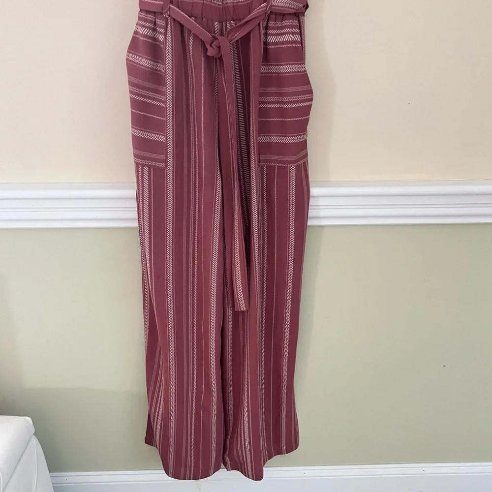 MONTEAU Pink Mauve Striped Wide-Leg Sleeveless Jumpsuit with Tie Waist M NWOT - Picture 5 of 9